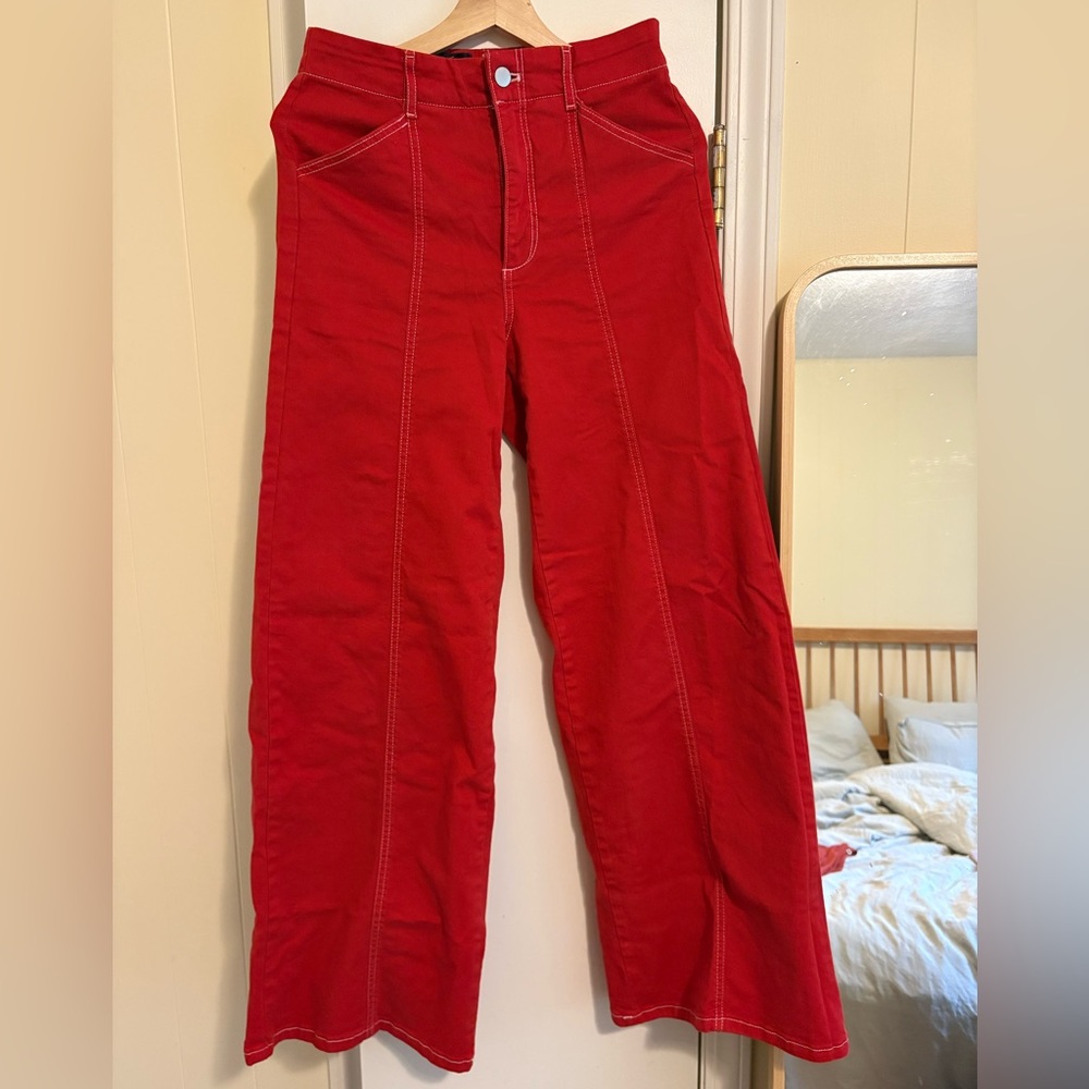 Anthropologie Maeve Red Wide Leg Jeans
